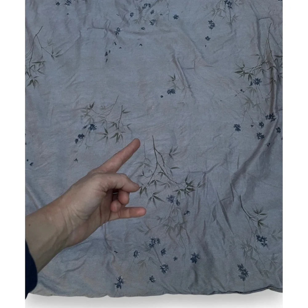 Calvin Klein Bamboo Flowers Queen Comforter Blue 100% Cotton Floral Rare Read